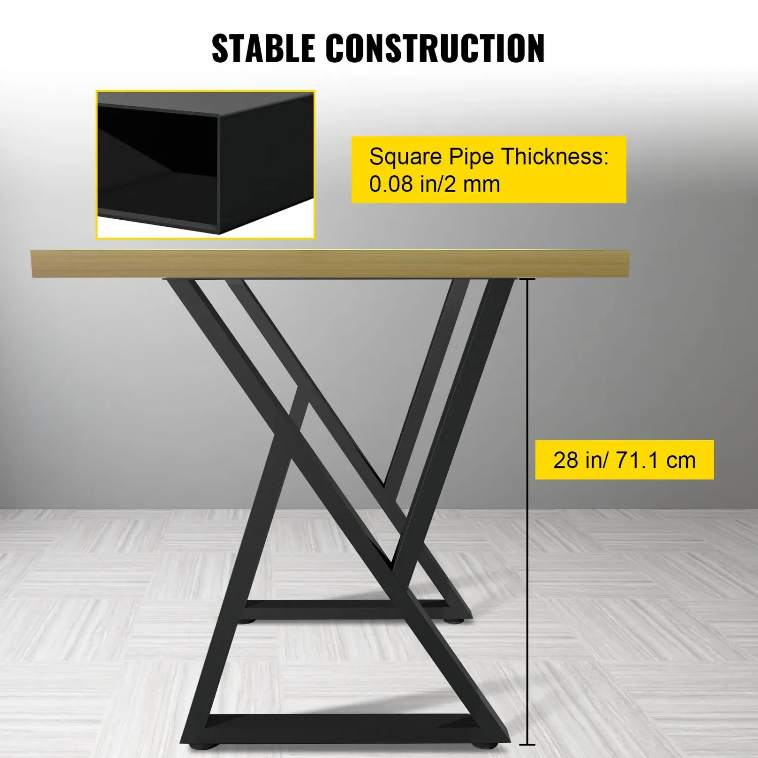 Z Shape Metal Table Legs Set of 2 Black Steel Desk Legs 28x18 Inch Heavy Duty Furniture Legs