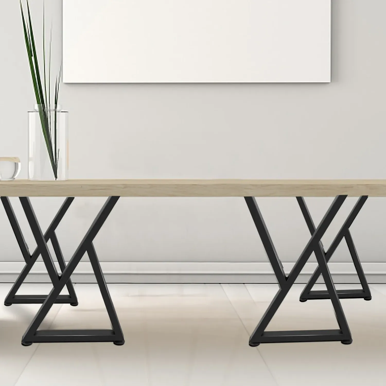 Z Shape Metal Table Legs Set of 2 Black Steel Desk Legs 28x18 Inch Heavy Duty Furniture Legs