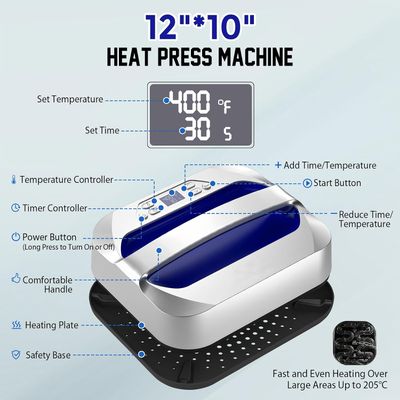 2-in-1 Heat Press Machine — 30×25cm / 12×10 Inch, Quick Heating &amp; Timer, Sublimation Transfer Press for T-Shirts, Hats, Trousers &amp; Bags, Cotton &amp; Polyester Compatible