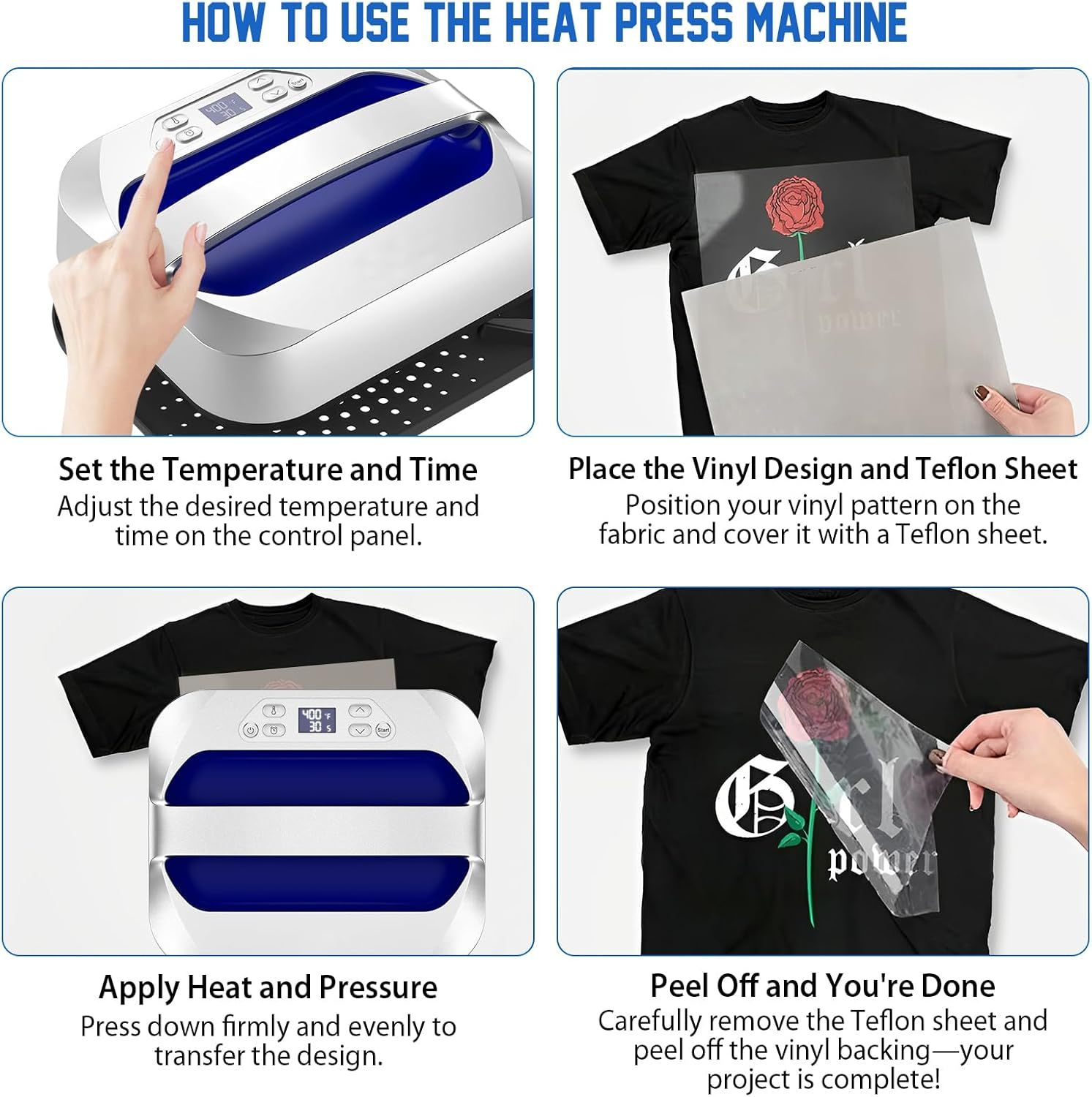 2-in-1 Heat Press Machine — 30×25cm / 12×10 Inch, Quick Heating &amp; Timer, Sublimation Transfer Press for T-Shirts, Hats, Trousers &amp; Bags, Cotton &amp; Polyester Compatible
