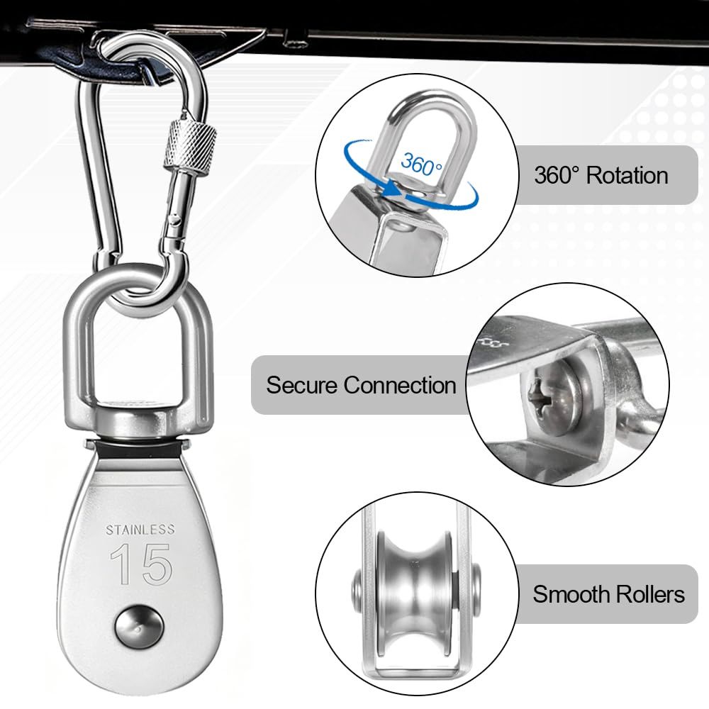 Stainless Steel Pulling &amp; Lifting Swivel Crane Pulley Set Wheel Block