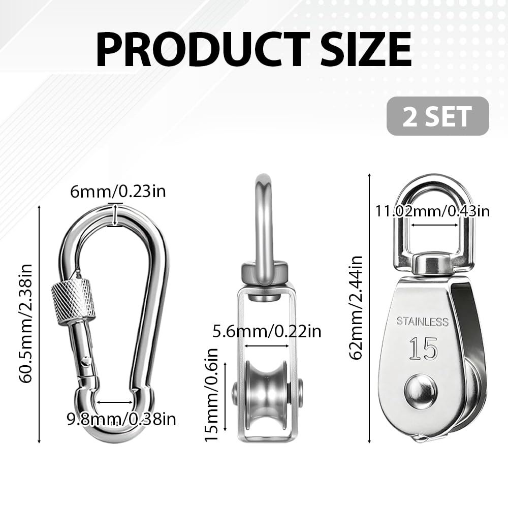 Stainless Steel Pulling &amp; Lifting Swivel Crane Pulley Set Wheel Block