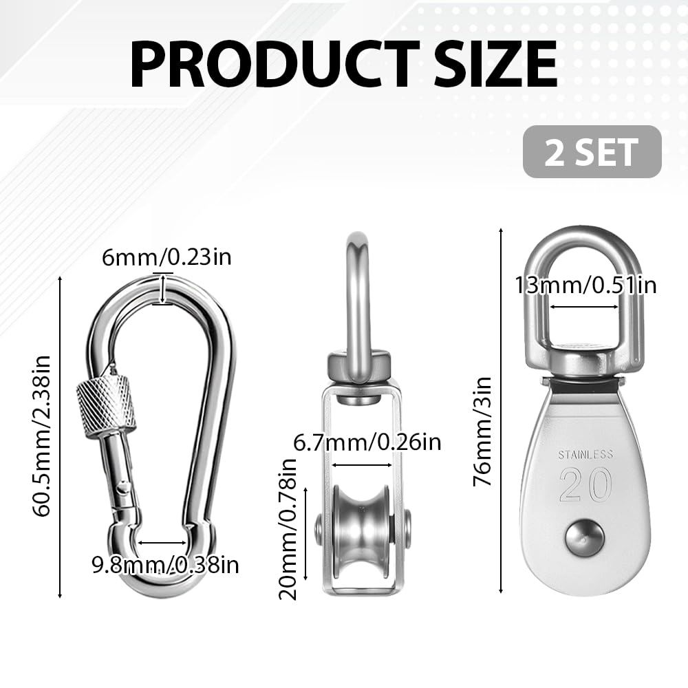 Stainless Steel Pulling &amp; Lifting Swivel Crane Pulley Set Wheel Block