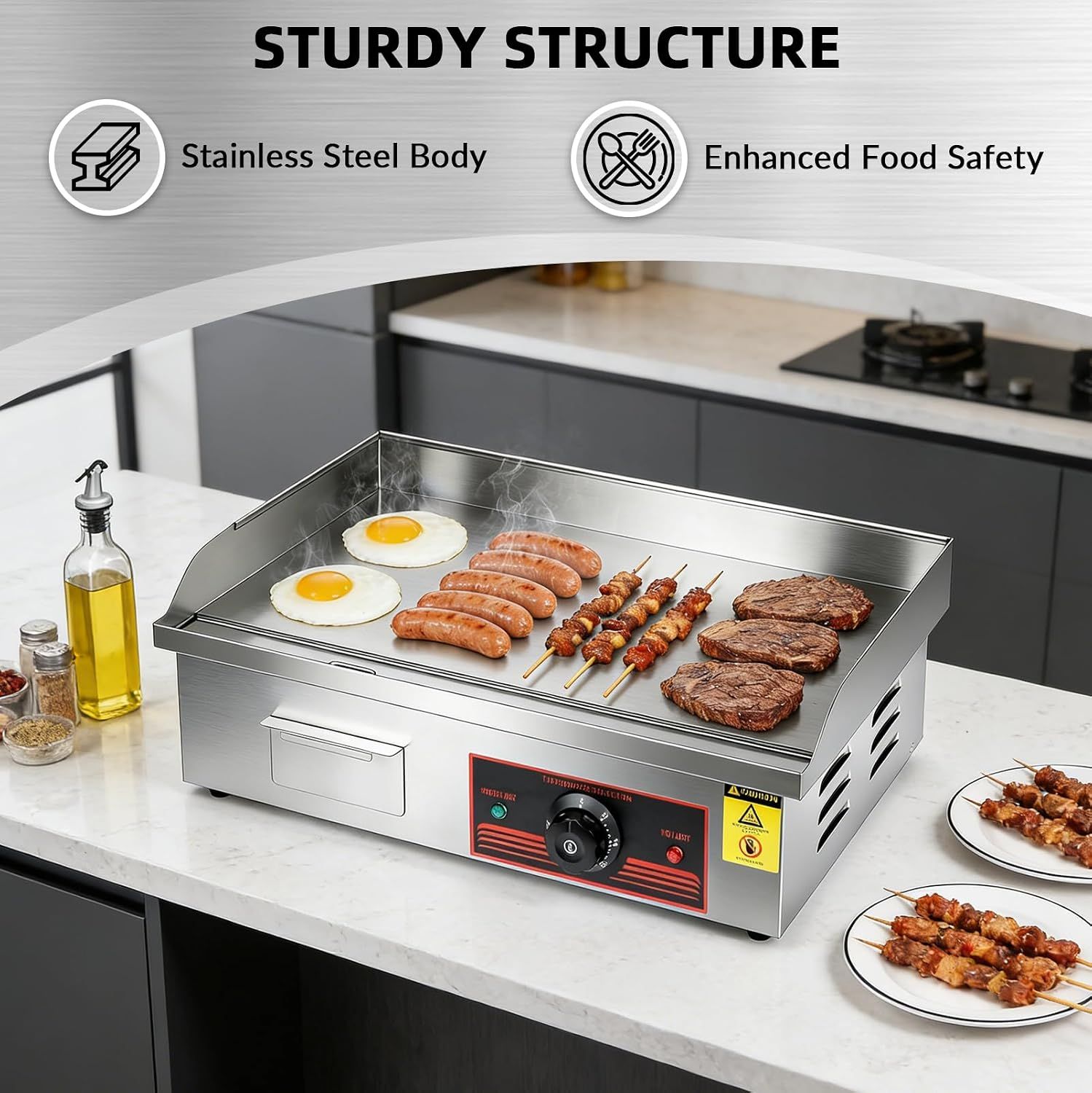 Commercial Electric Griddle 3000W 55cm Stainless Steel Flat Top Grill with Temperature Control