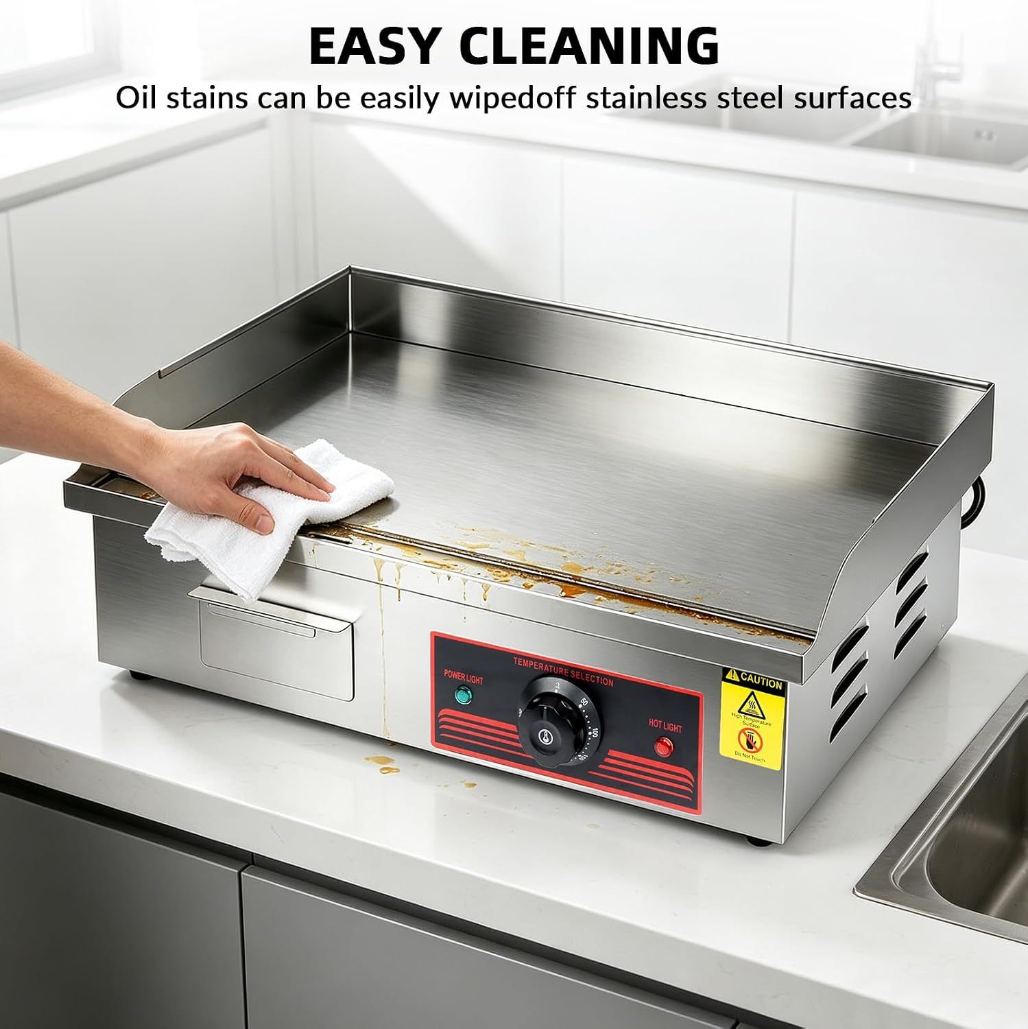 Commercial Electric Griddle 3000W 55cm Stainless Steel Flat Top Grill with Temperature Control