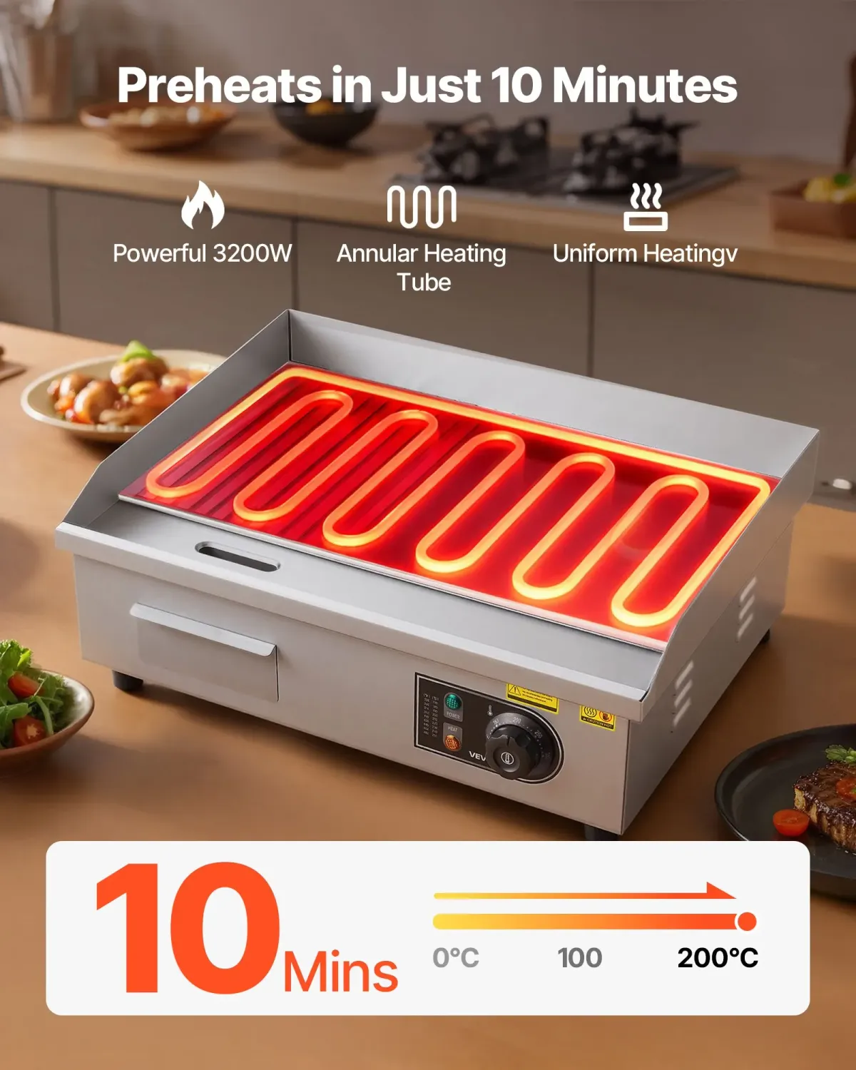 Commercial Electric Griddle 3200W Stainless Steel Grill
