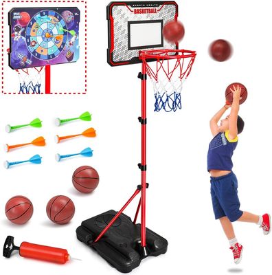 Kids Basketball Hoop 104–190cm, Height Adjustable Stand, 2-in-1 Basketball &amp; Dart Board Set with 3 Mini Balls