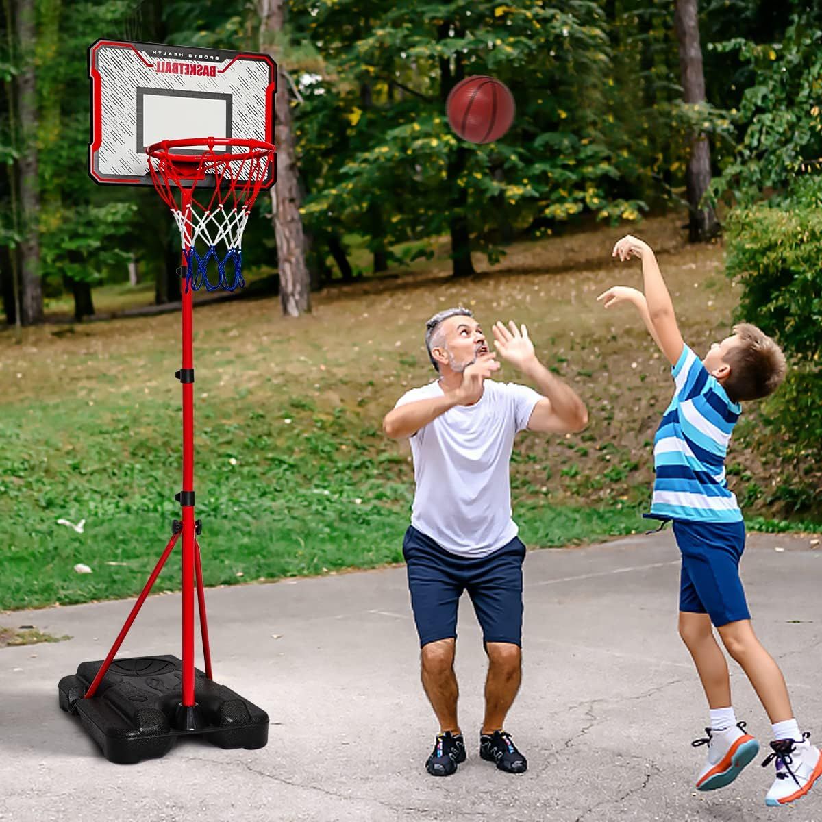 Kids Basketball Hoop 104–190cm, Height Adjustable Stand, 2-in-1 Basketball &amp; Dart Board Set with 3 Mini Balls
