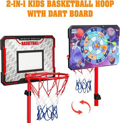 Kids Basketball Hoop 104–190cm, Height Adjustable Stand, 2-in-1 Basketball &amp; Dart Board Set with 3 Mini Balls