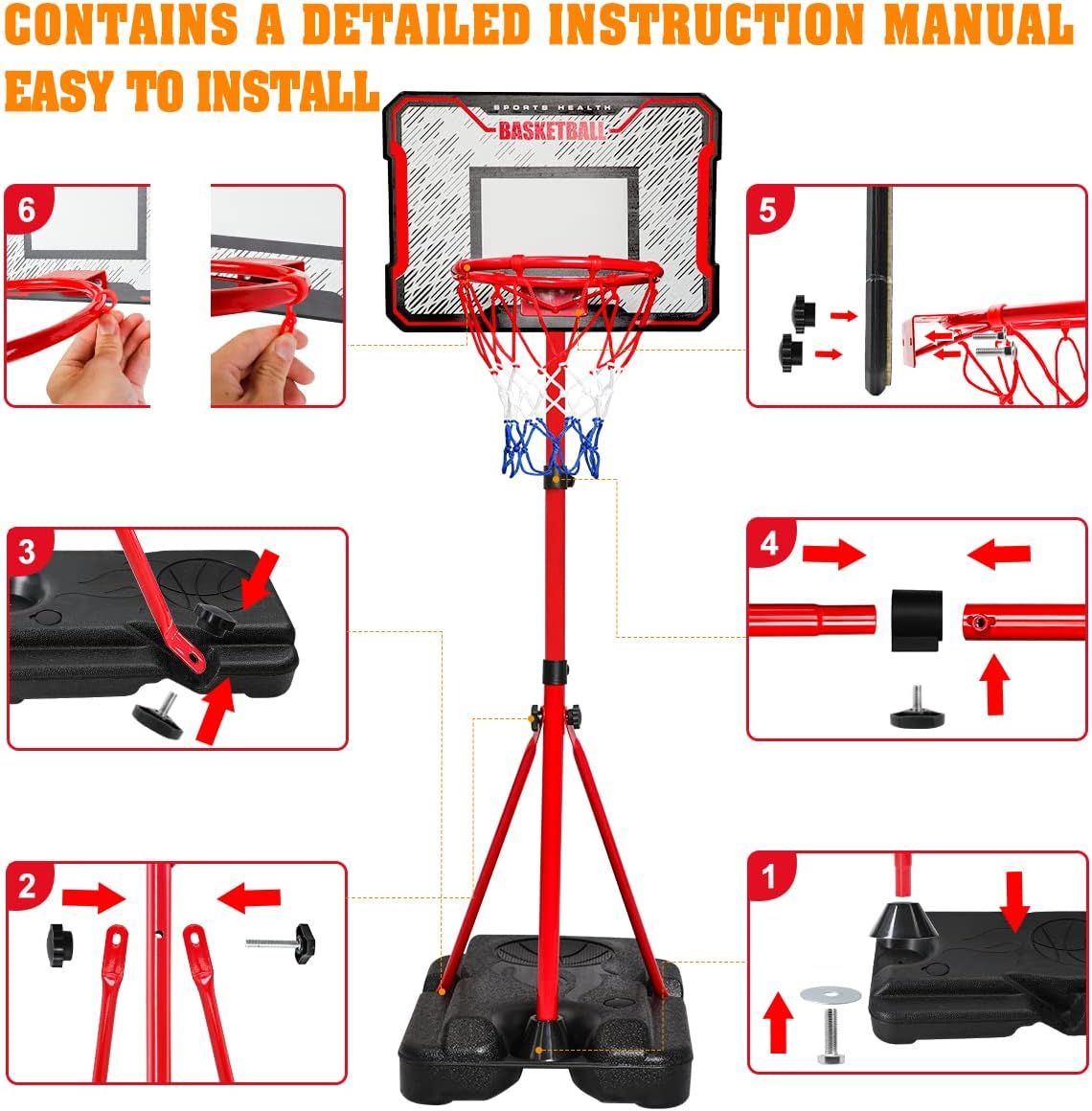 Kids Basketball Hoop 104–190cm, Height Adjustable Stand, 2-in-1 Basketball &amp; Dart Board Set with 3 Mini Balls