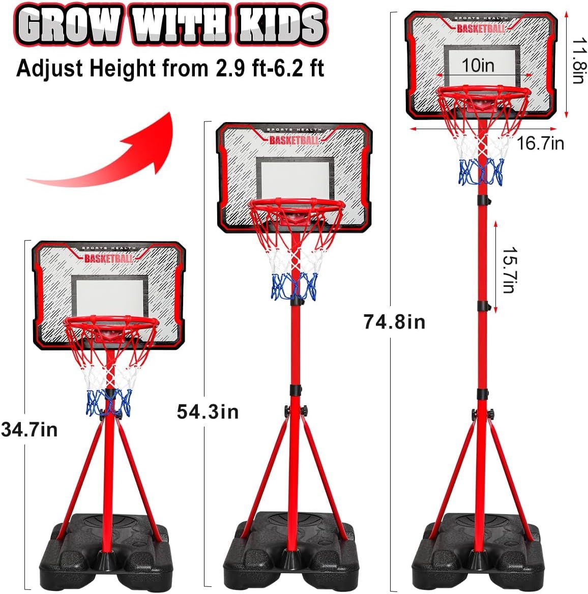 Kids Basketball Hoop 104–190cm, Height Adjustable Stand, 2-in-1 Basketball &amp; Dart Board Set with 3 Mini Balls
