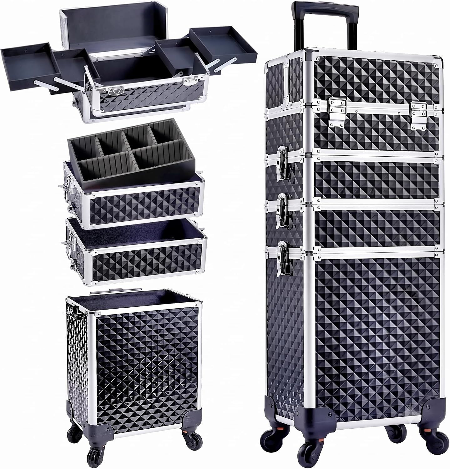 Professional 4-in-1 Rolling Makeup Train Case – Cosmetic Trolley