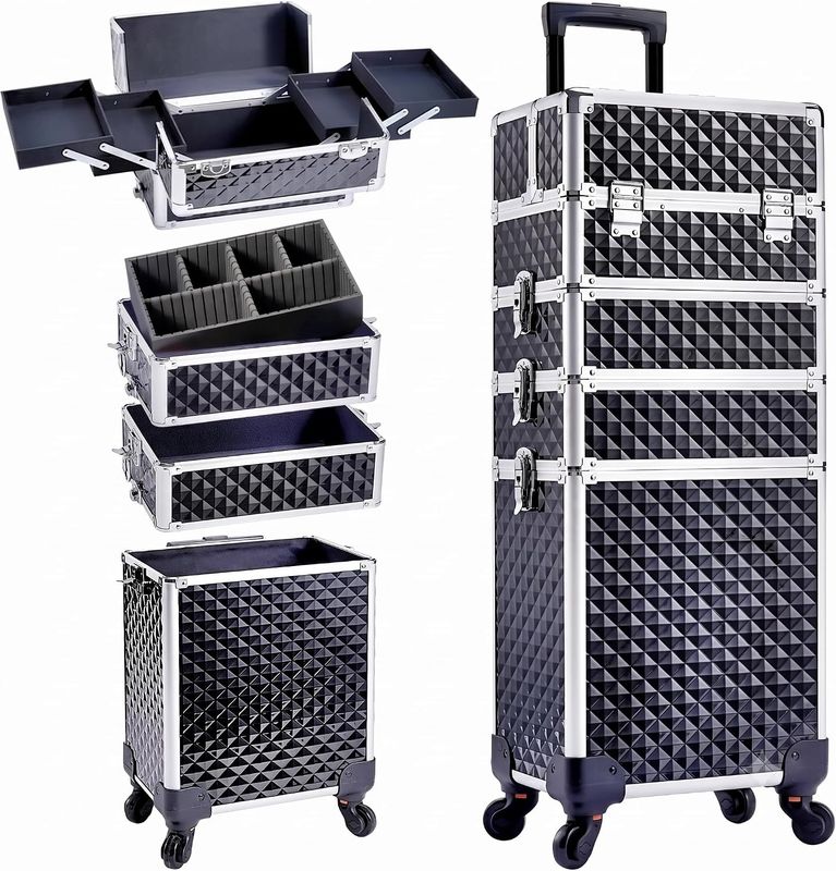 Professional 4-in-1 Rolling Makeup Train Case – Cosmetic Trolley