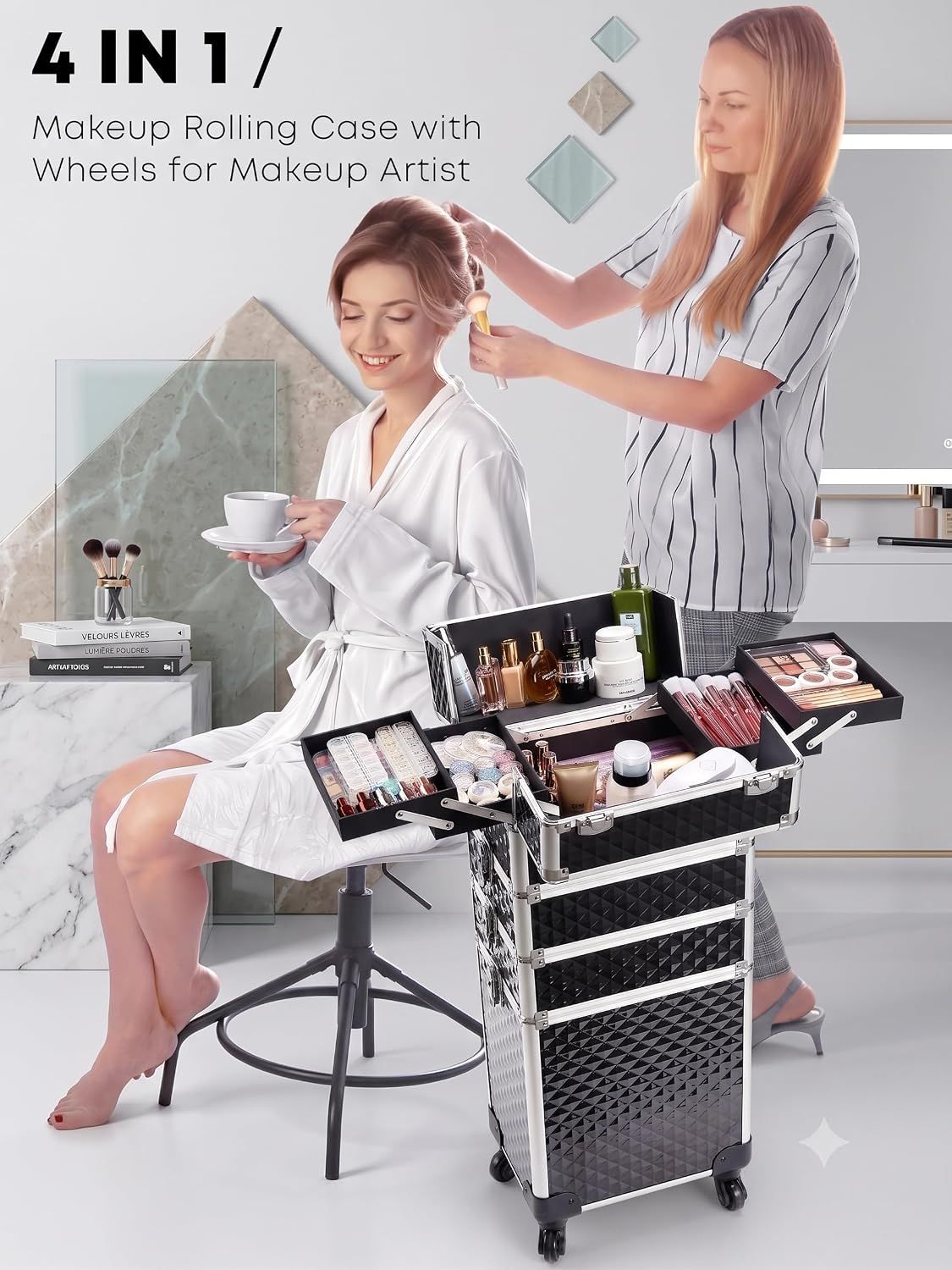 Professional 4-in-1 Rolling Makeup Train Case – Cosmetic Trolley