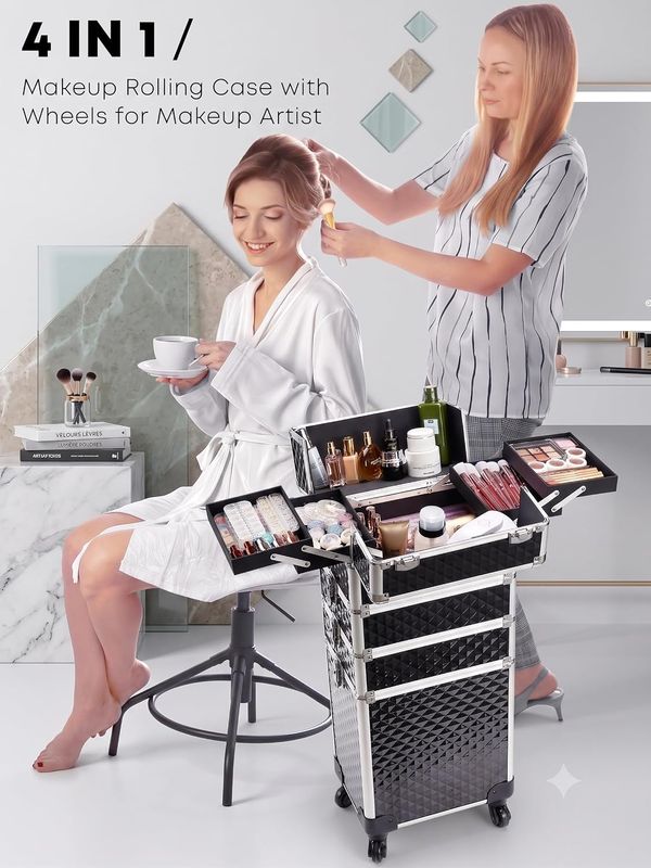Professional 4-in-1 Rolling Makeup Train Case – Cosmetic Trolley
