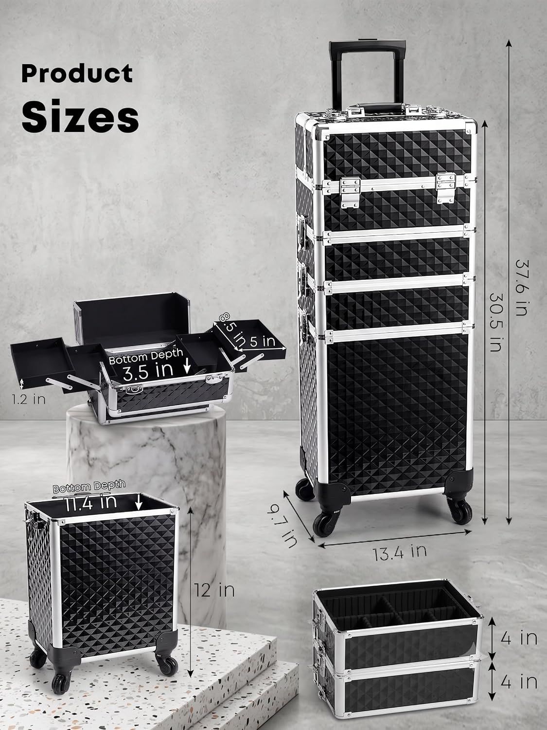 Professional 4-in-1 Rolling Makeup Train Case – Cosmetic Trolley