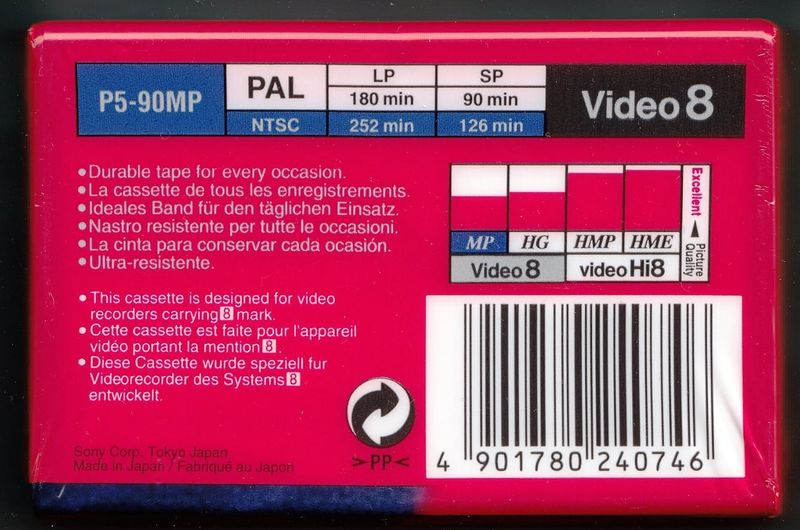 Sony P5-90 MP Video8 Camcorder Video 8mm Blank Tape 90 Mins