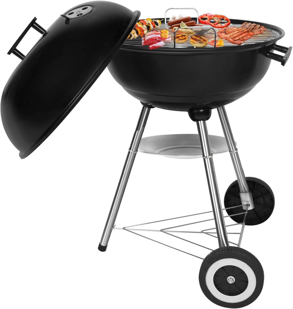 Charcoal Kettle BBQ Grill with Lid, 41cm Round Barbecue