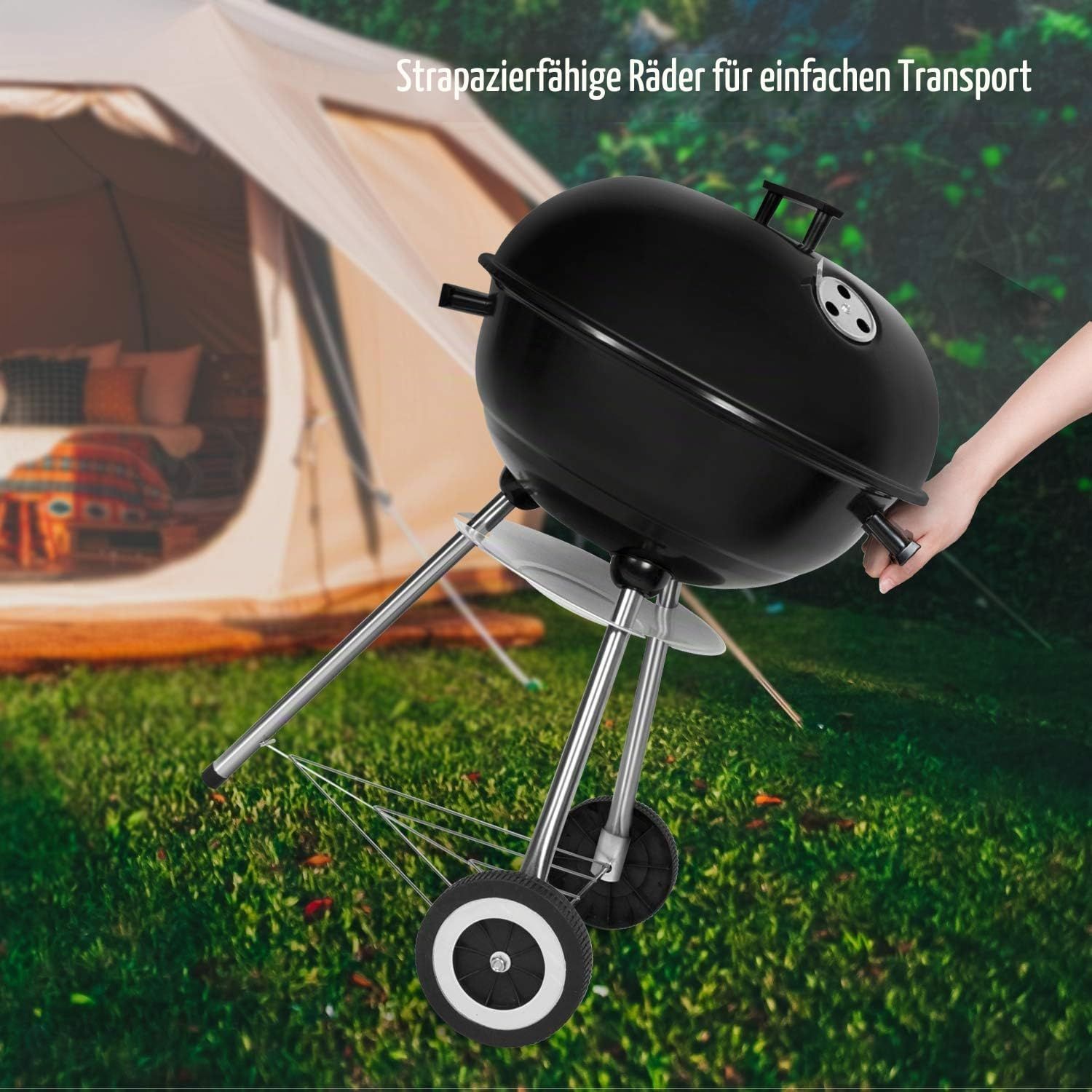 Charcoal Kettle BBQ Grill with Lid, 41cm Round Barbecue