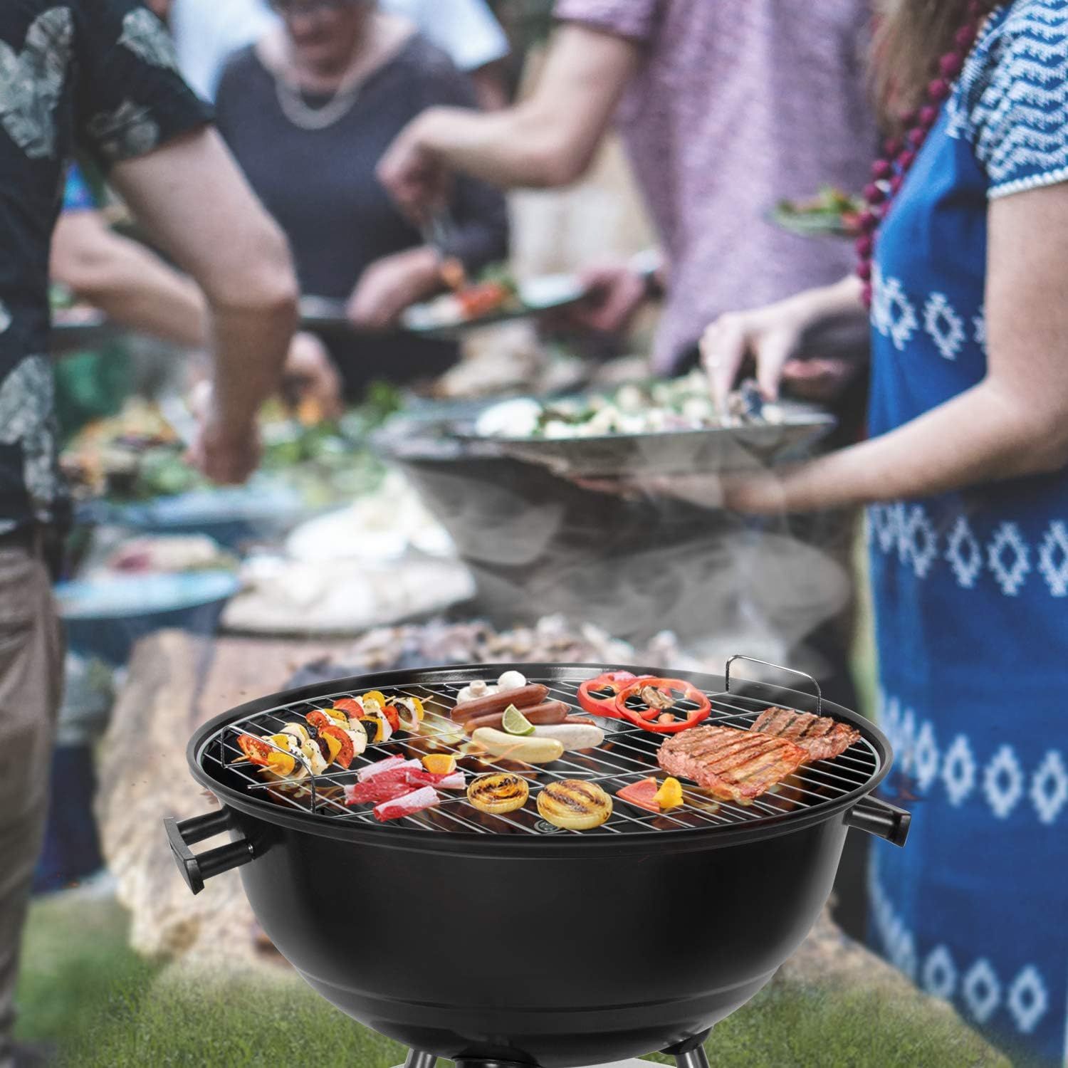 Charcoal Kettle BBQ Grill with Lid, 41cm Round Barbecue