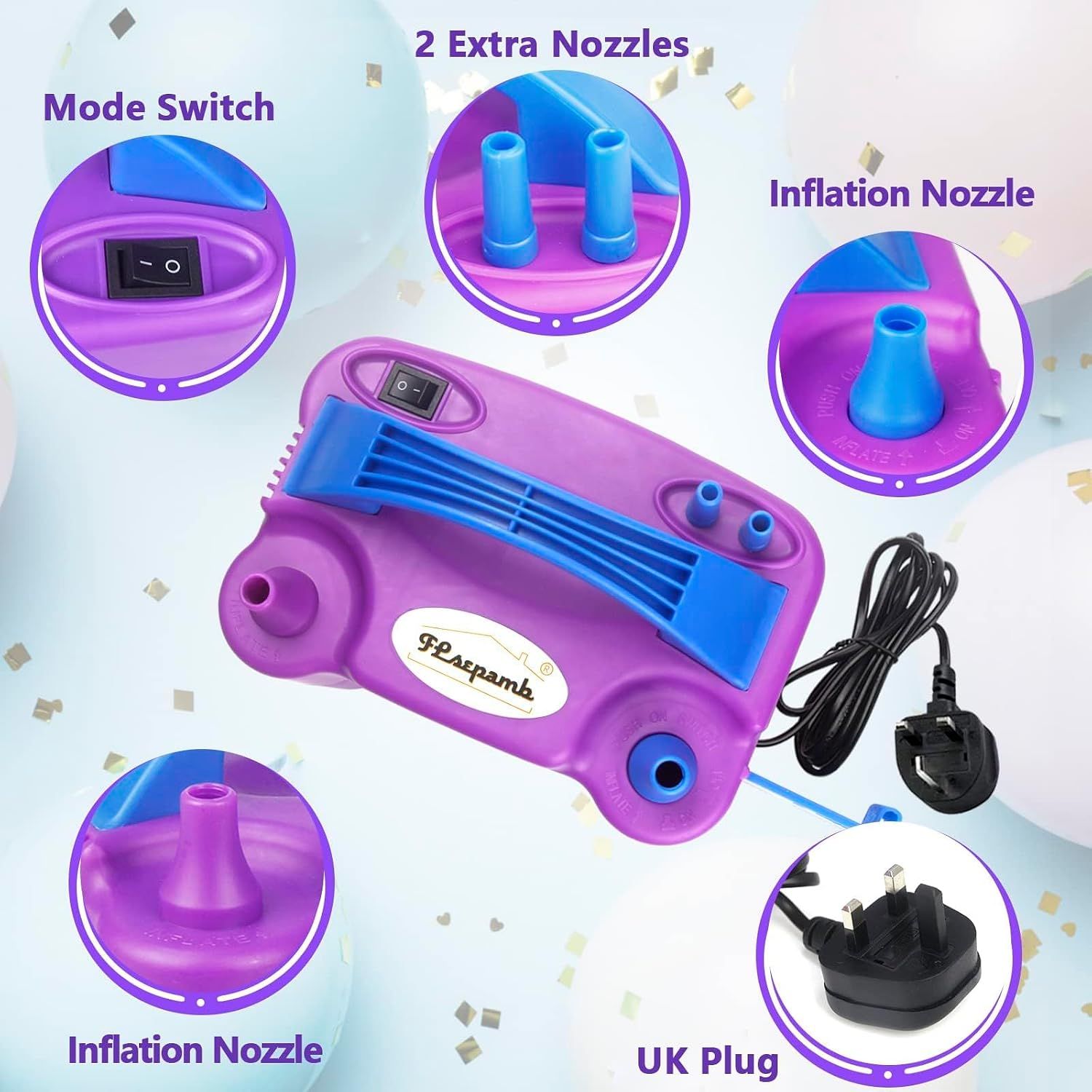 Electric Balloon Pump Inflator with 4 Nozzles