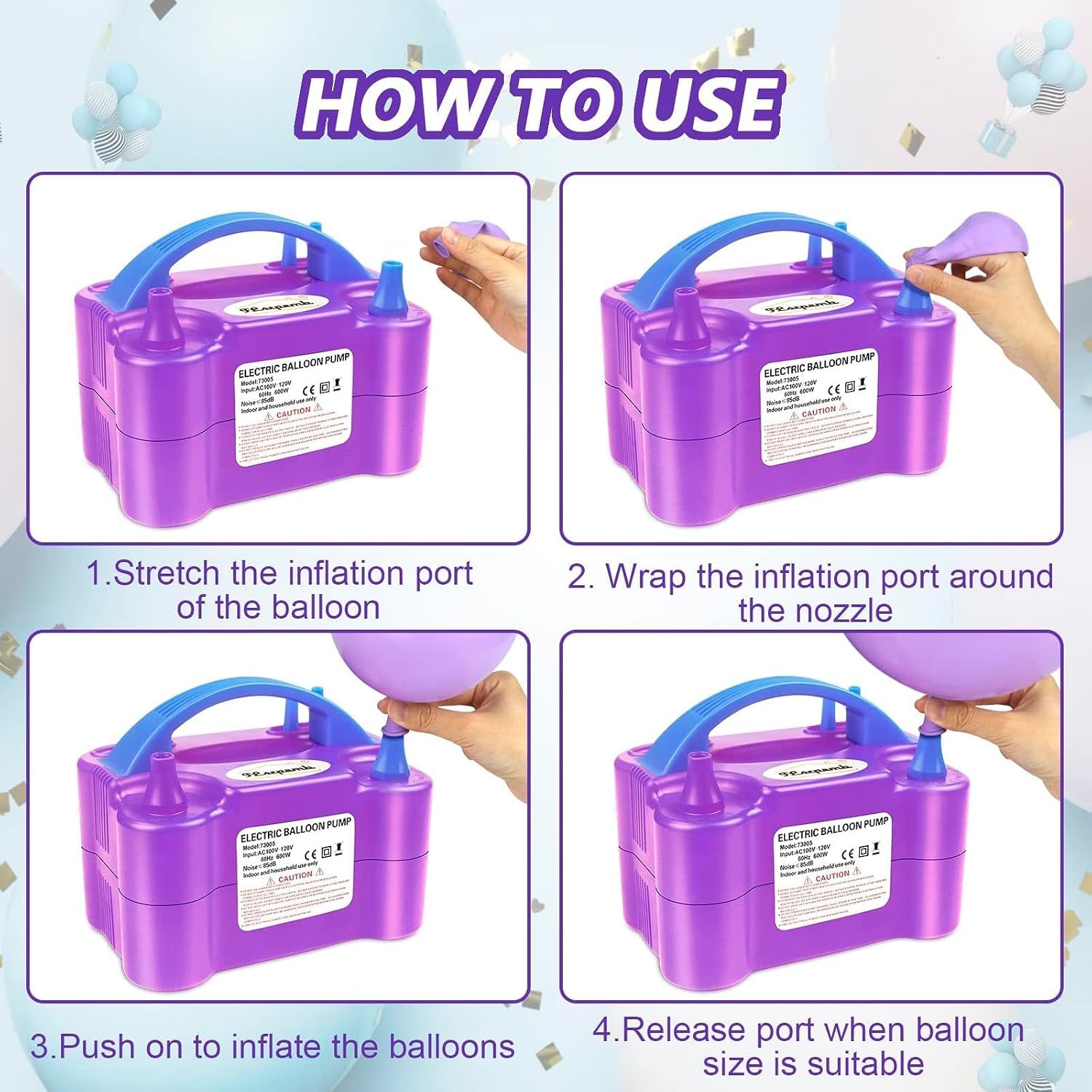 Electric Balloon Pump Inflator with 4 Nozzles
