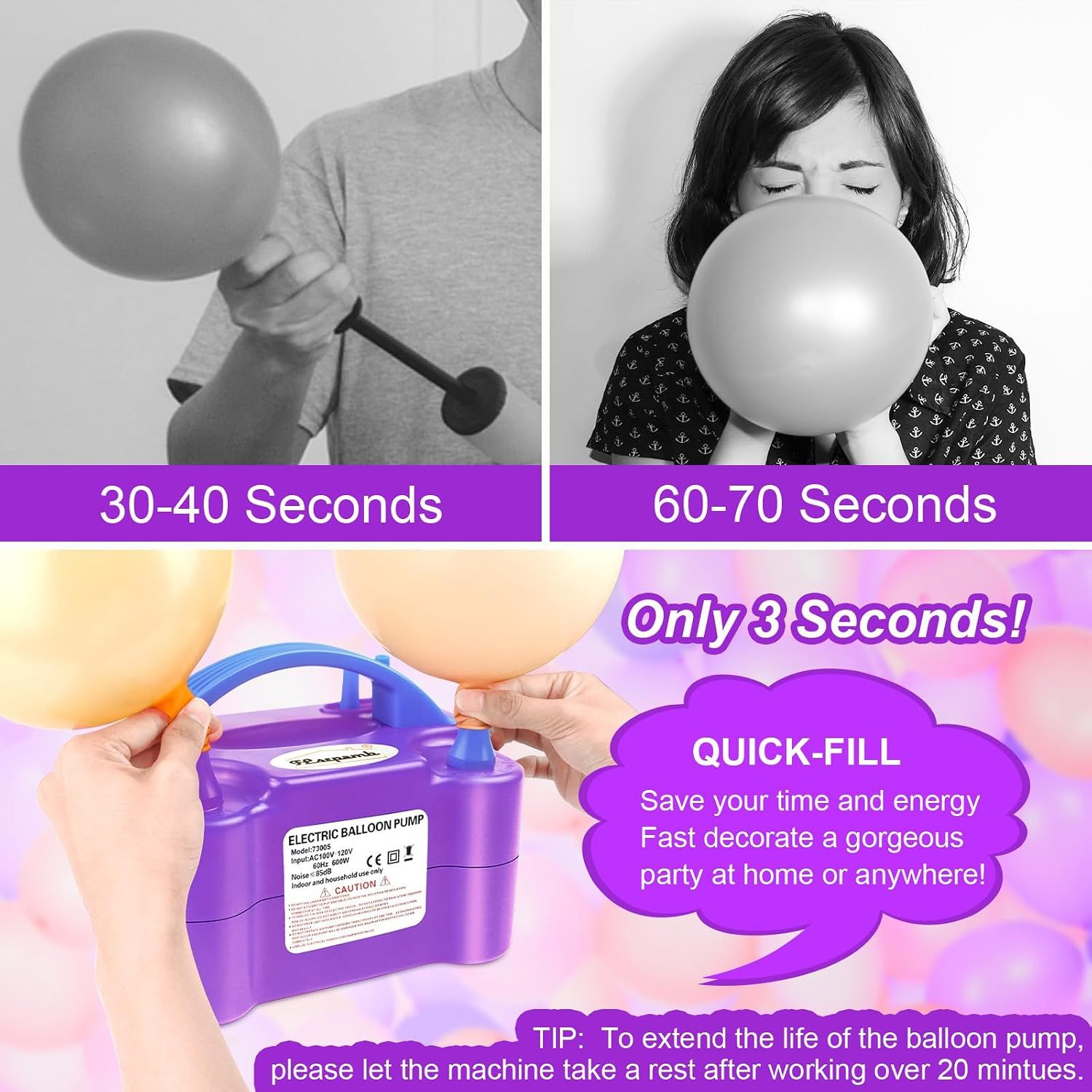 Electric Balloon Pump Inflator with 4 Nozzles
