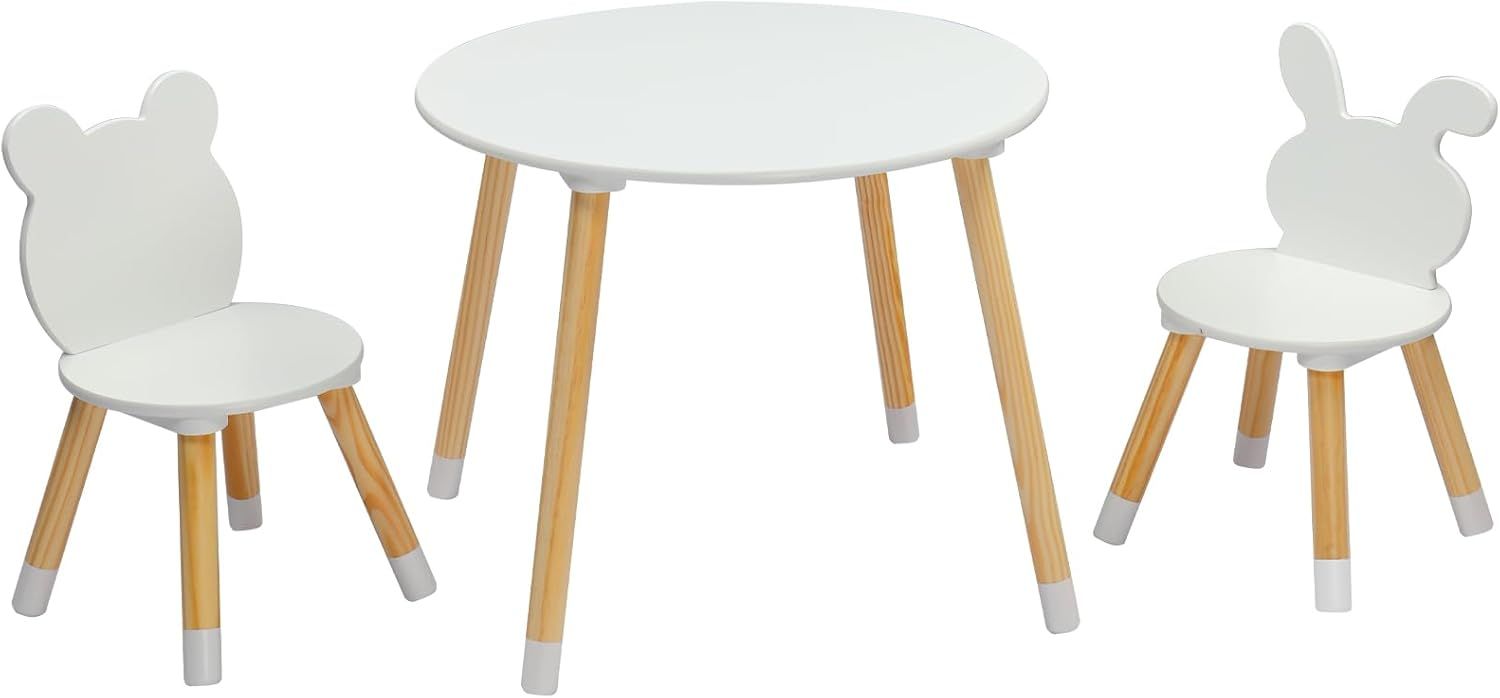 3-Piece Solid Pine Kids Furniture Set: Square Activity Table with 2 Matching Chairs - Durable Wooden Desk for Playroom, Schooling &amp; Dining - Holds 30kg - Fits Boys &amp; Girls Ages 3-6