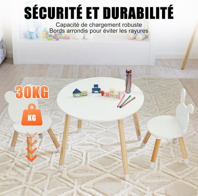 3-Piece Solid Pine Kids Furniture Set: Square Activity Table with 2 Matching Chairs - Durable Wooden Desk for Playroom, Schooling &amp; Dining - Holds 30kg - Fits Boys &amp; Girls Ages 3-6