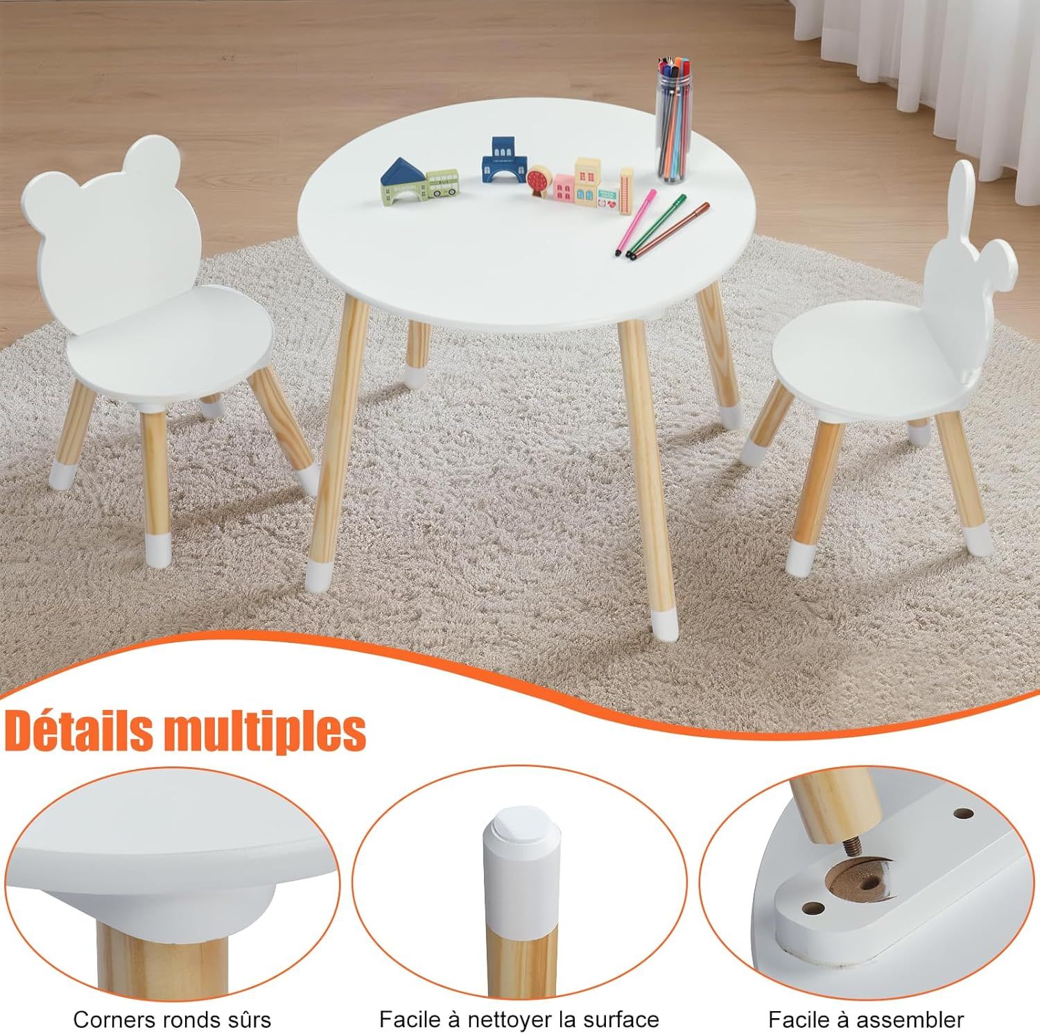 3-Piece Solid Pine Kids Furniture Set: Square Activity Table with 2 Matching Chairs - Durable Wooden Desk for Playroom, Schooling &amp; Dining - Holds 30kg - Fits Boys &amp; Girls Ages 3-6