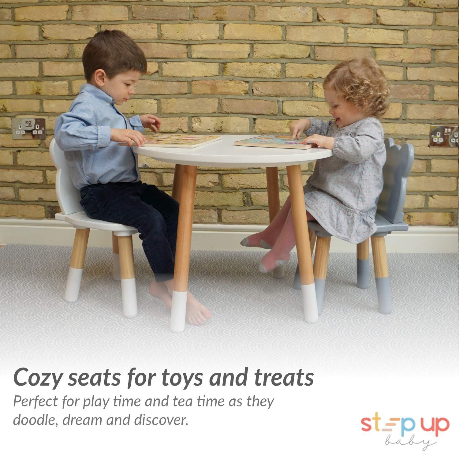 3-Piece Solid Pine Kids Furniture Set: Square Activity Table with 2 Matching Chairs - Durable Wooden Desk for Playroom, Schooling &amp; Dining - its Boys &amp; Girls Ages2 5