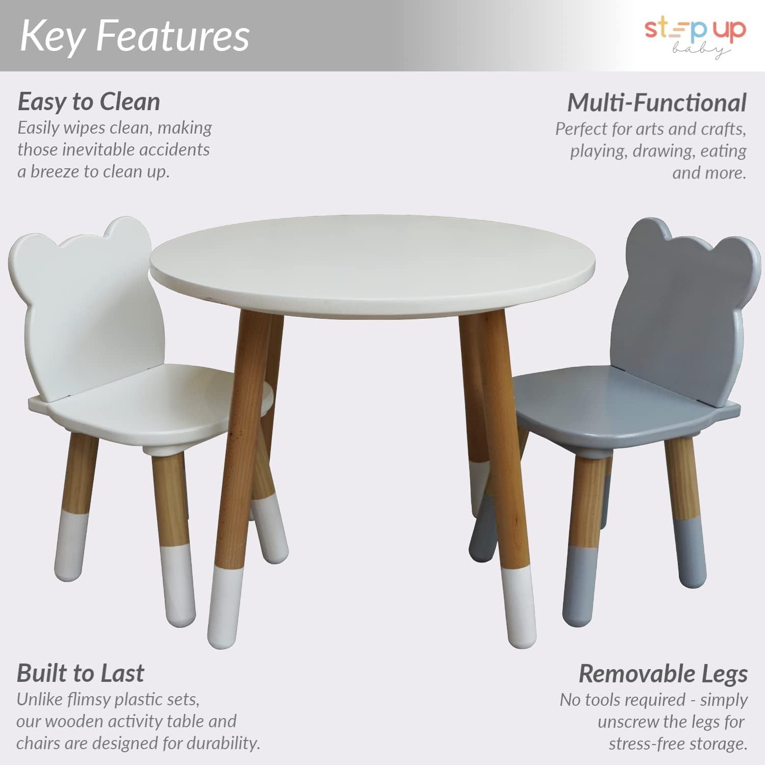 3-Piece Solid Pine Kids Furniture Set: Square Activity Table with 2 Matching Chairs - Durable Wooden Desk for Playroom, Schooling &amp; Dining - its Boys &amp; Girls Ages2 5