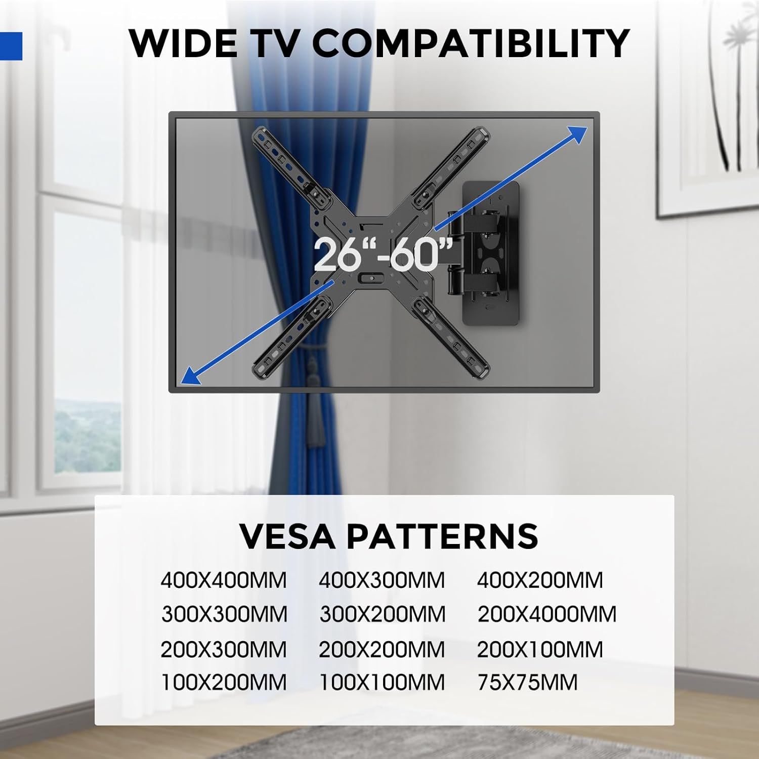 Universal Full-Motion TV Wall Mount – 26–60", Up to 35 kg, Swivel &amp; Tilt