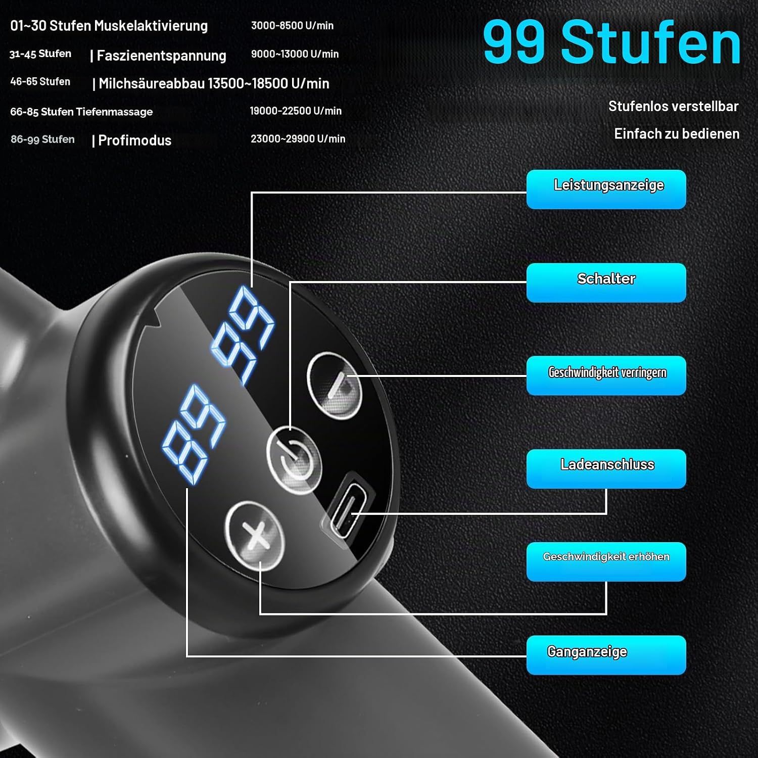 Massage Gun with 8 Massage Heads Portable Muscle Massage Device
