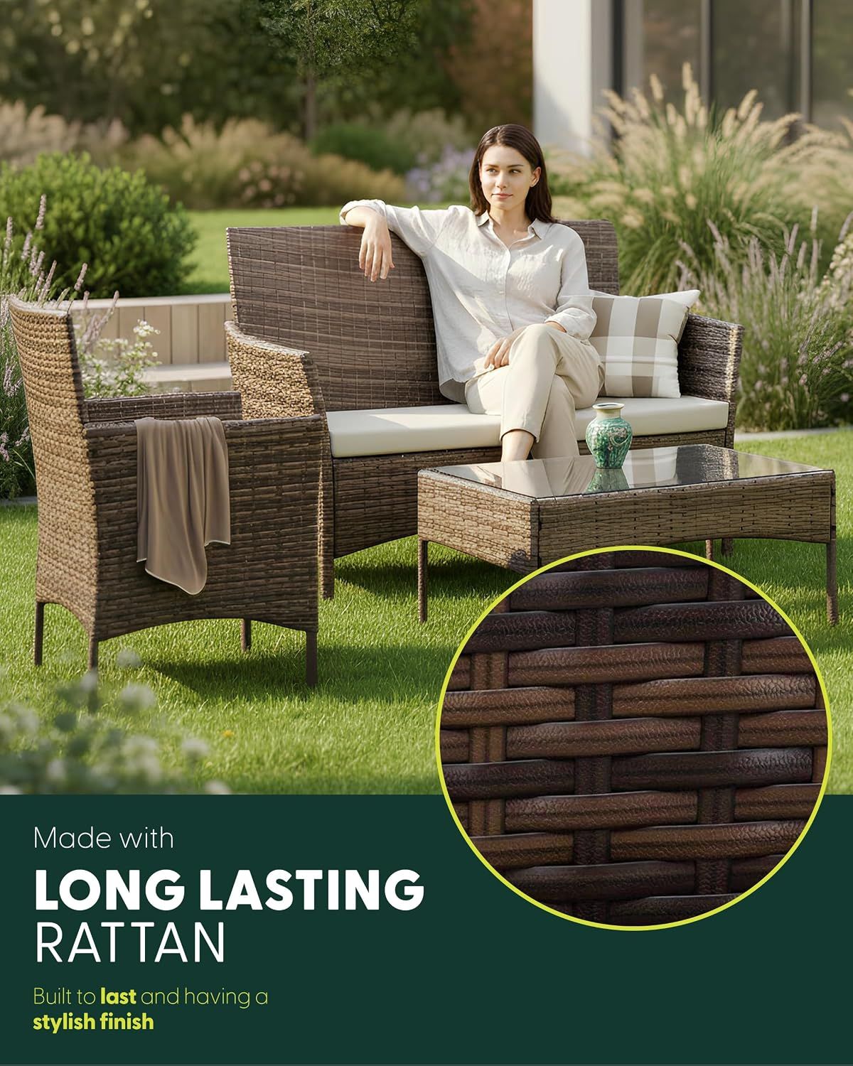 Rattan Garden Furniture 4 Piece Sofa Set