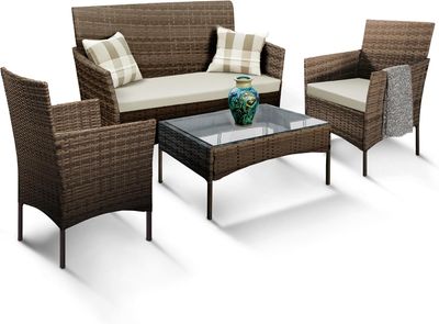 Rattan Garden Furniture 4 Piece Sofa Set