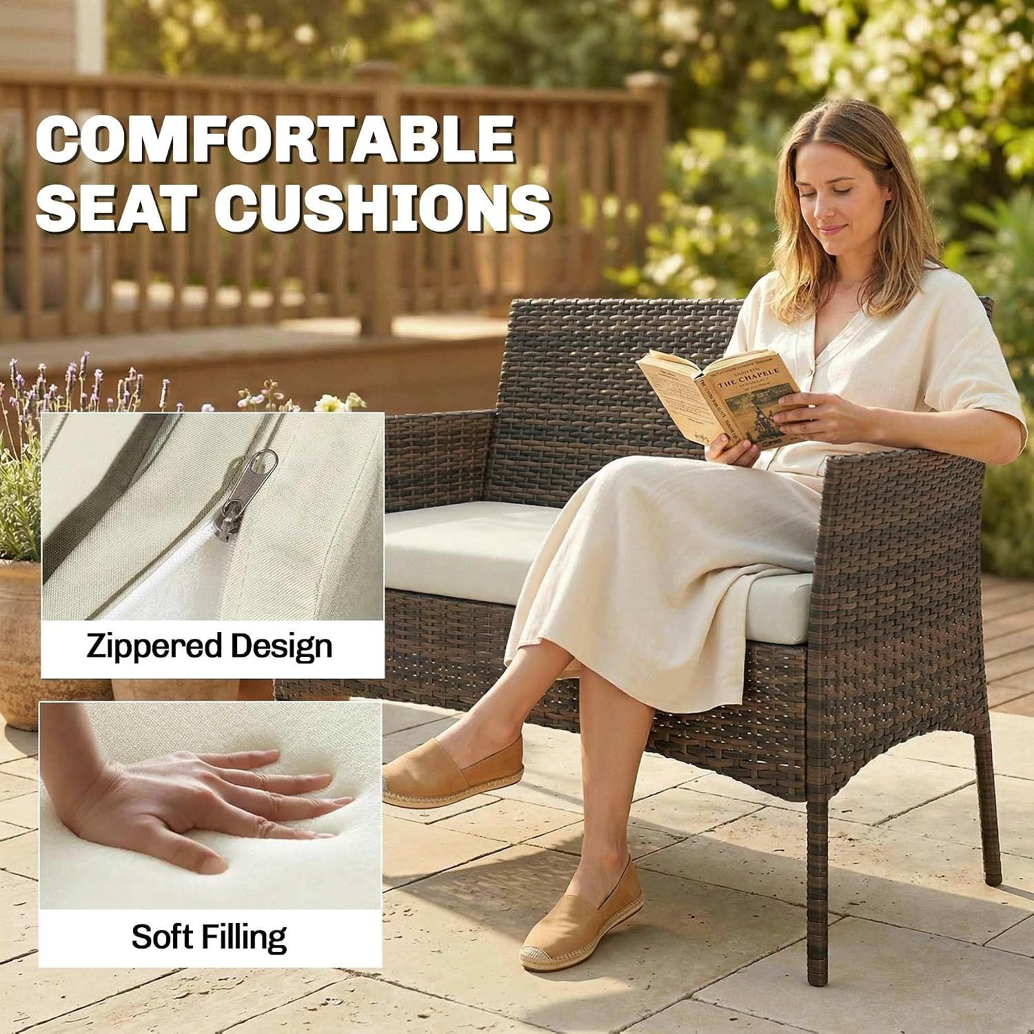 Rattan Garden Furniture 4-Piece Garden Rattan Sofa Set – Beige