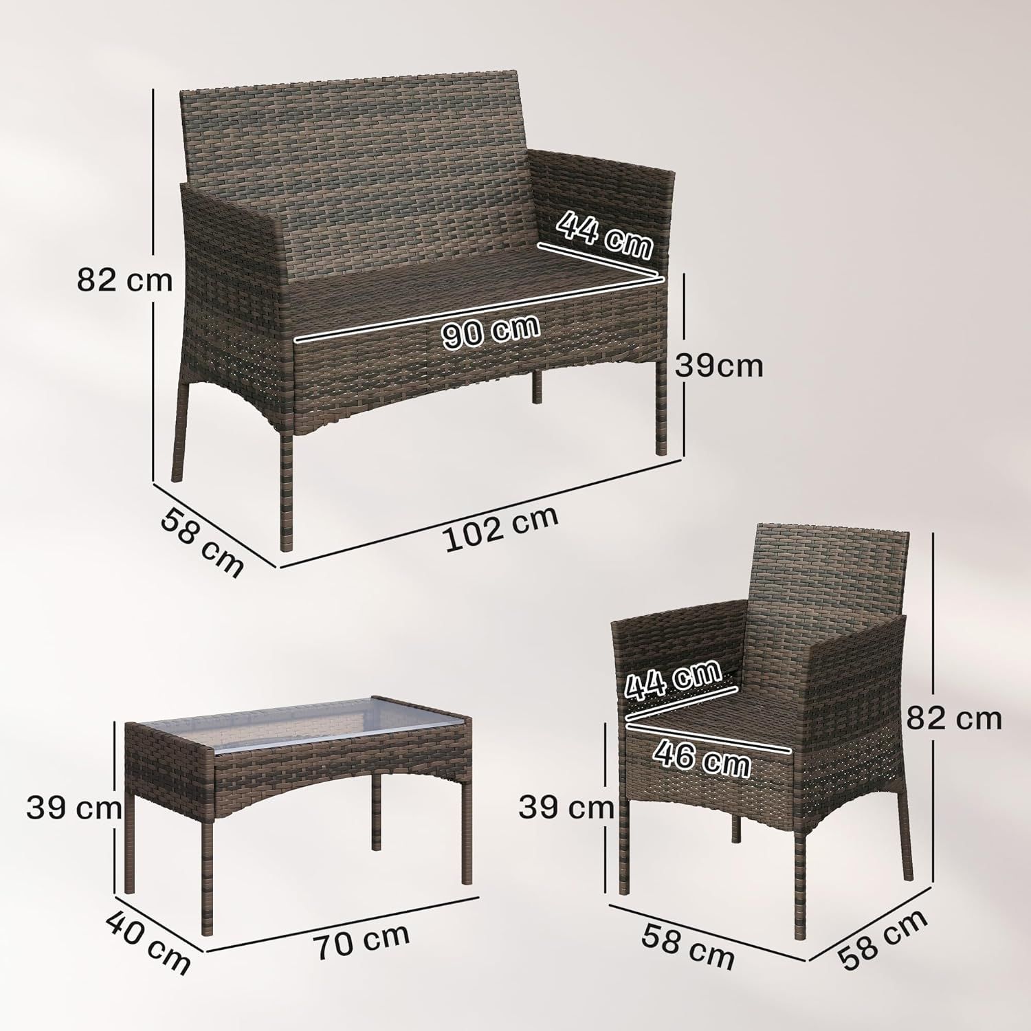 Rattan Garden Furniture 4-Piece Garden Rattan Sofa Set – Beige
