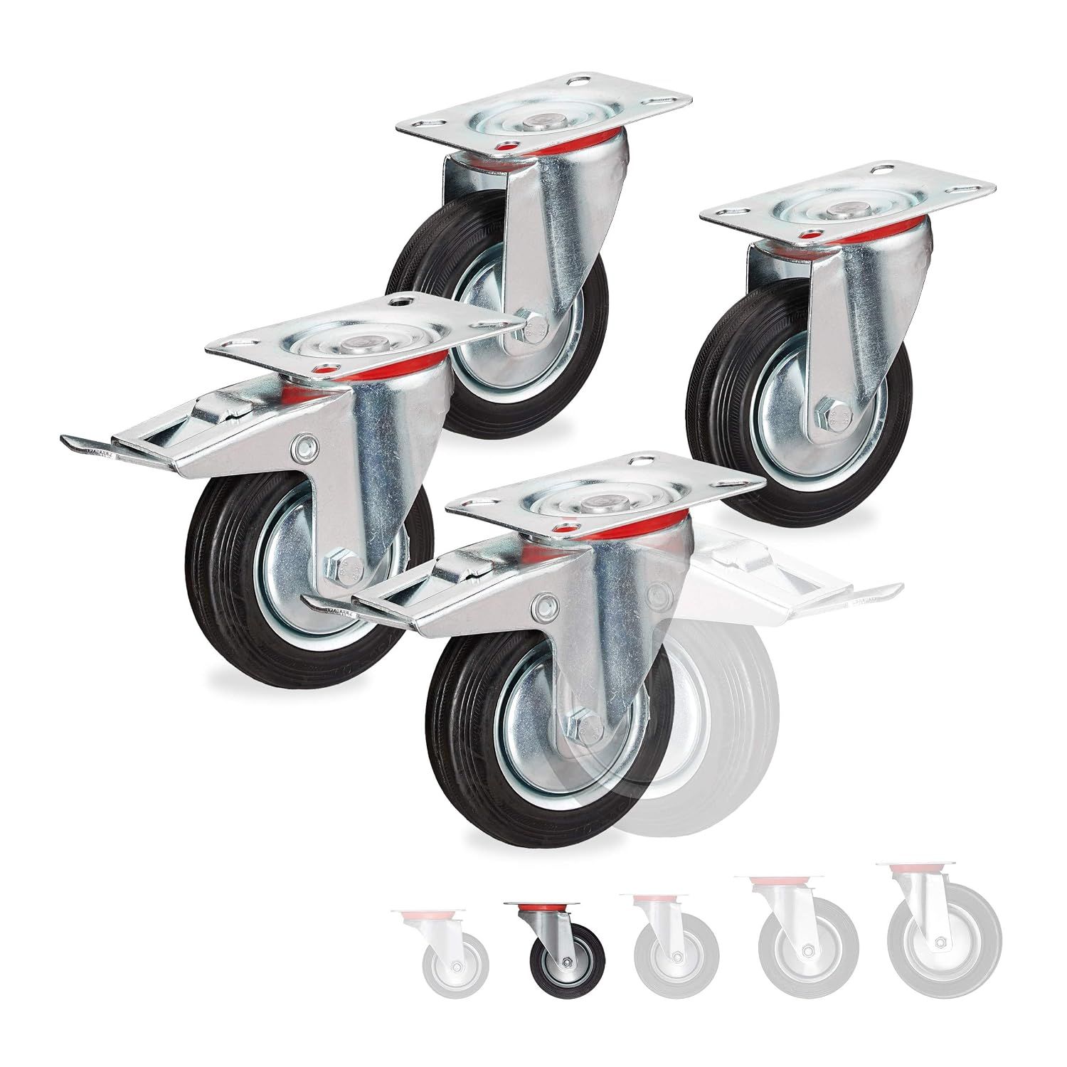Heavy-Duty Swivel Castors – Set of 4 with 2 Brakes, 360° Rotation