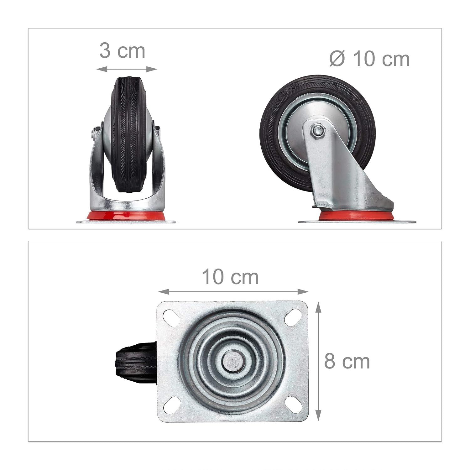 Heavy-Duty Swivel Castors – Set of 4 with 2 Brakes, 360° Rotation