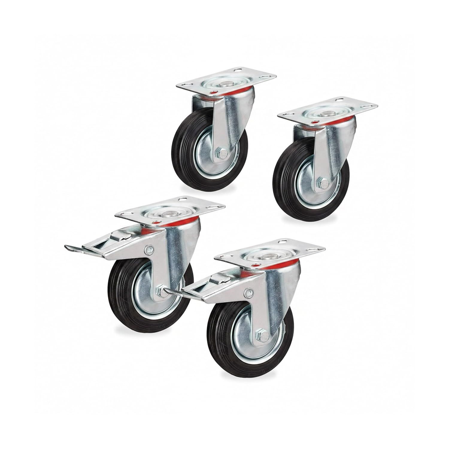 Heavy-Duty Swivel Castors – Set of 4 with 2 Brakes, 360° Rotation