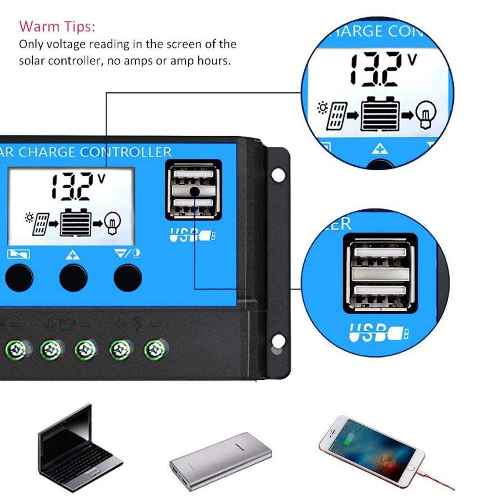 Solar Charge Controller 12V/24V 30A Solar Charge Controller – LCD Display &amp; Dual USB Output