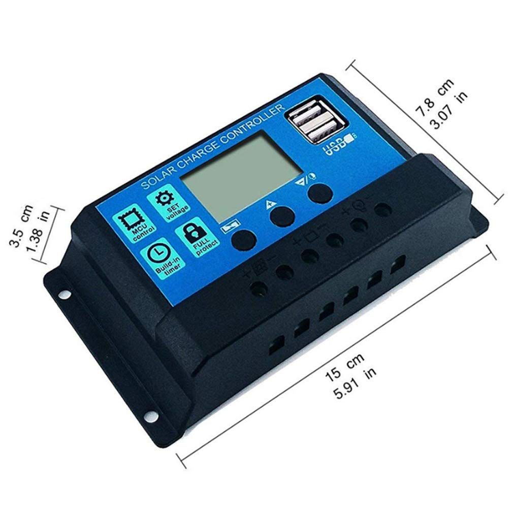 Solar Charge Controller 12V/24V 30A Solar Charge Controller – LCD Display &amp; Dual USB Output