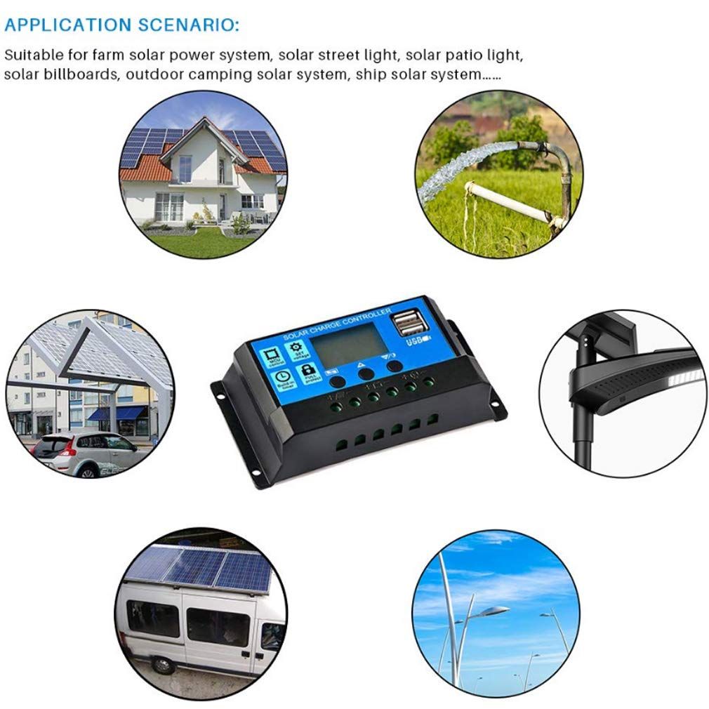 Solar Charge Controller 12V/24V 30A Solar Charge Controller – LCD Display &amp; Dual USB Output