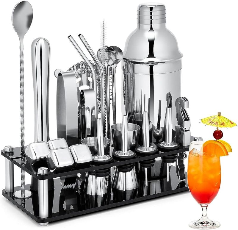 23 Piece Cocktail Making Kit Stainless Steel Bartender Set with Stand