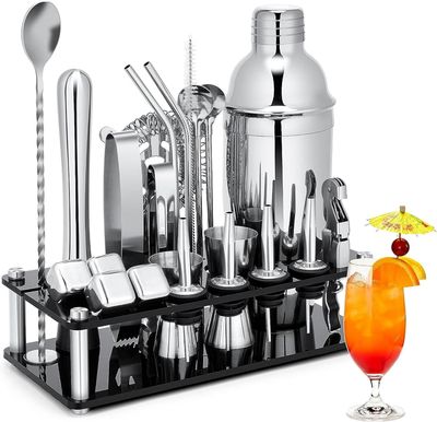 23 Piece Cocktail Making Kit Stainless Steel Bartender Set with Stand
