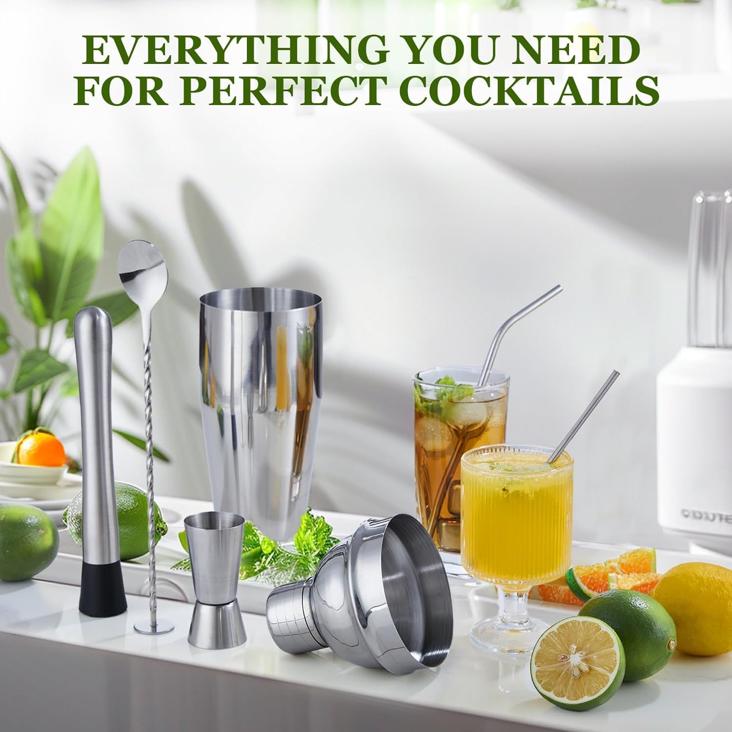 23 Piece Cocktail Making Kit Stainless Steel Bartender Set with Stand