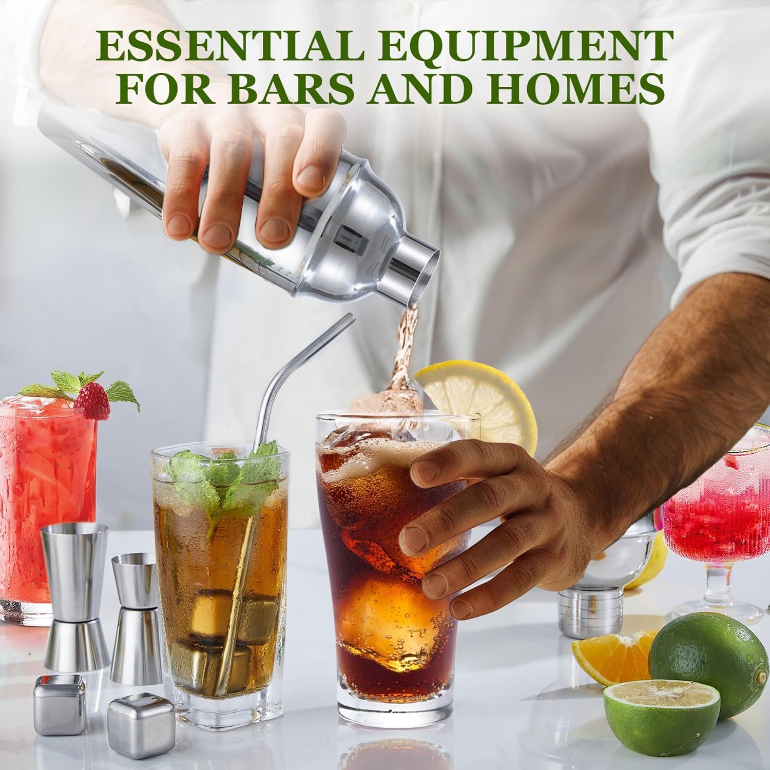 23 Piece Cocktail Making Kit Stainless Steel Bartender Set with Stand