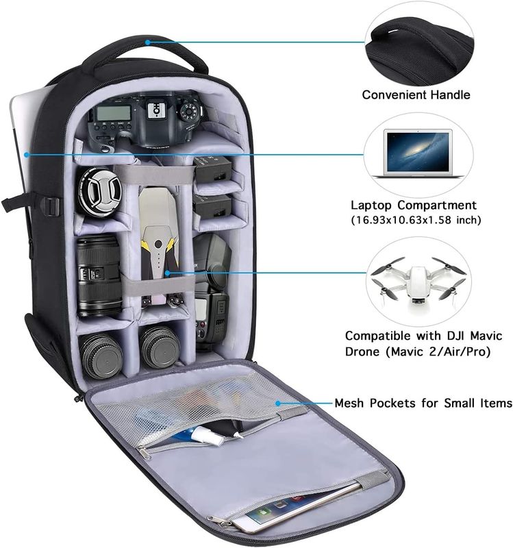 Waterproof Hardshell Camera Bag with Full-Open Access, Tripod Holder, and Laptop Compartment