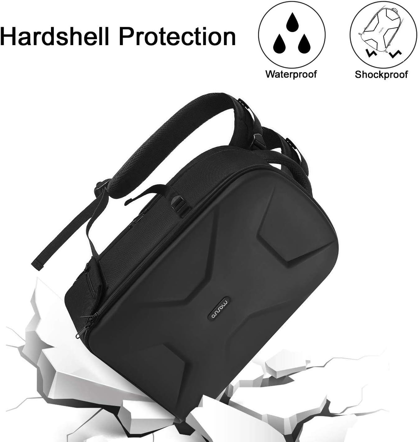 Waterproof Hardshell Camera Bag with Full-Open Access, Tripod Holder, and Laptop Compartment